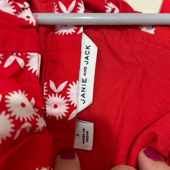 Janie and Jack Red and White Floral Striped Cold Shoulder Dress SIZE 3 - Picture 3 of 5